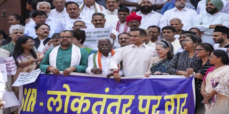 एसआईआर मामले पर संसद परिसर में विपक्ष ने किया प्रदर्शन, सोनिया गांधी भी हुईं शामिल